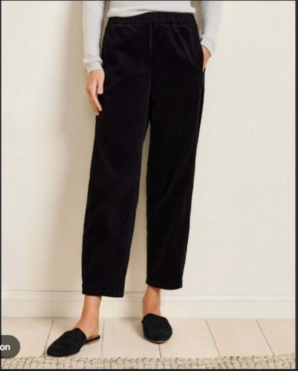 Eileen Fisher Women 3X Organic Cotton Corduroy Lantern Pants Black Stretch Waist